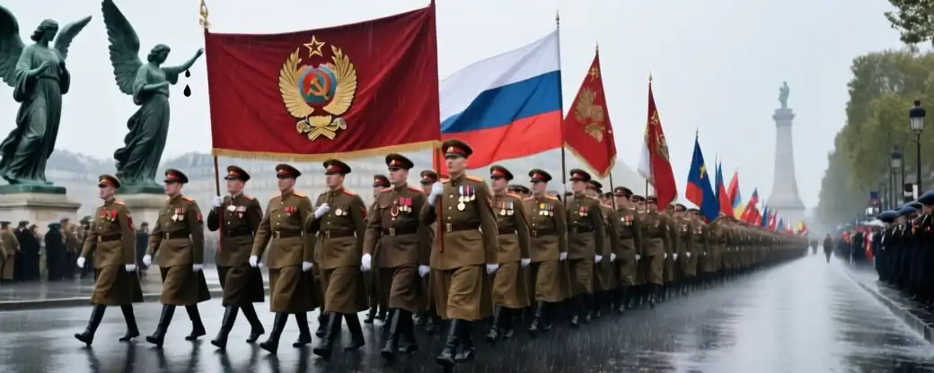 Париж стал сценой для триумфального шествия "Бессмертного полка" под знаменем Победы